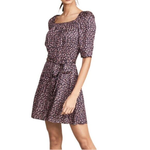 New Rebecca Taylor 0 Navy Blue Pink Francesca Floral Square Neck Short Dress - Picture 14 of 14